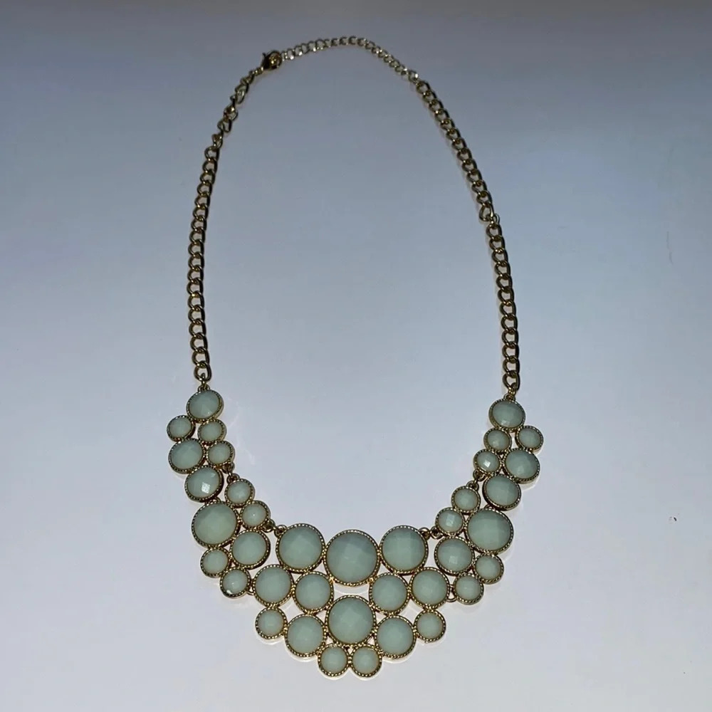 Aldo Seafoam‎ and Gold Statement Necklace Green Gemstone Wedding